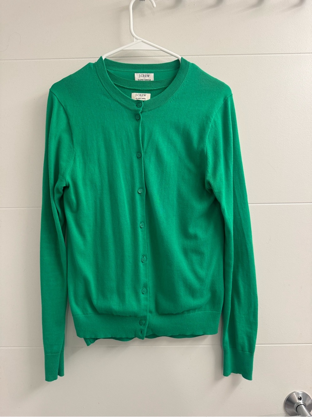 J. Crew Kelly Green Classic Button-Up Cardigan and sleeveless blouse set